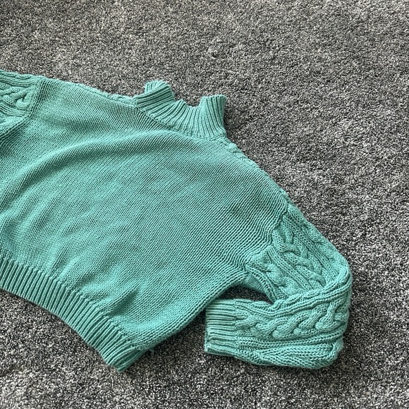 VTG Croquet Club Sweater Womens Medium Green Cable Knit Chunky Button 90s - Picture 11 of 16